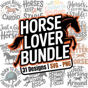 Horse Lover SVG PNG Bundle: Equestrian Clipart Designs (Digital Download)