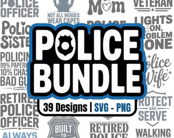 Police SVG PNG Image Bundle: 39 Designs for Cricut, Silhouette (Digital Download)