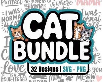 Cat SVG PNG Clipart Bundle: 32 Designs for Cricut, Silhouette (Digital Download)
