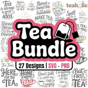 Tea SVG PNG Image Bundle: 27 Teacup Designs (Digital Download)