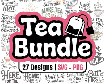 Tea SVG PNG Image Bundle: 27 Teacup Designs (Digital Download)