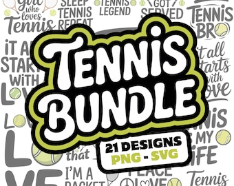 Tennis SVG PNG Bundle: 21 Designs for Cricut, Silhouette (Digital Download