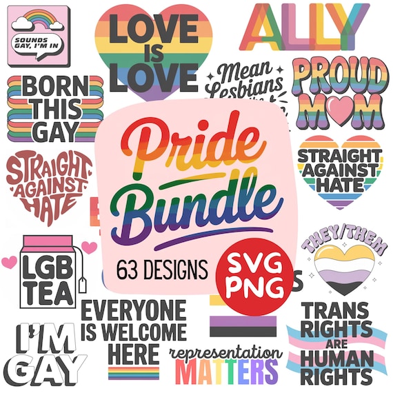 Pride SVG PNG Image Bundle: LGBTQIA+ Designs (63 Designs) (Digital Download)
