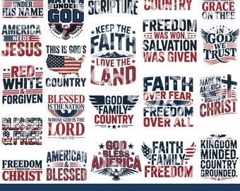 21 Patriotic Christian Bundle, PNG SVG Images, dxf eps files, Fourth Of July, American, United States, Cricut, Silhouette, Sublimation
