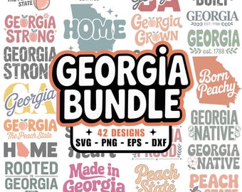 42 Georgia SVG PNG Bundle, dxf eps, The Peach State, Atlanta, Augusta, Columbus, ATL, Savannah, Southern, Cricut, Silhouette, Tshirt Design