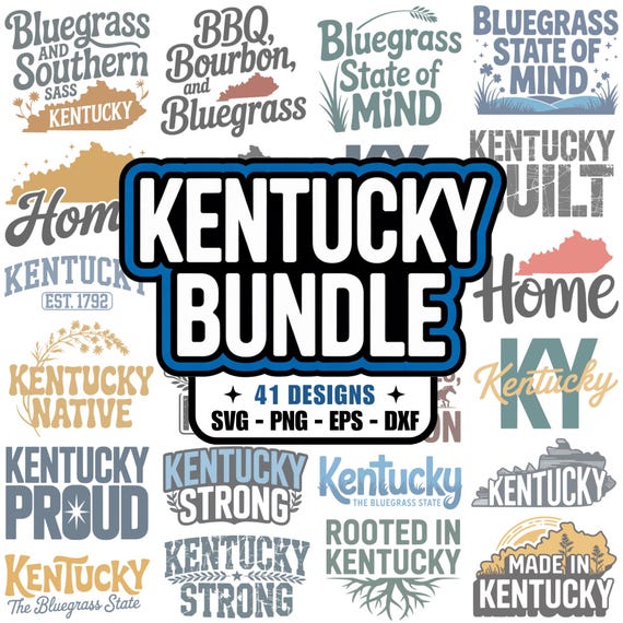 41 Kentucky SVG Bundle, Kentucky PNG, DXF, EPs Files, Digital Cut Files, Cricut Kentucky Designs, Crafting, Bluegrass, Louisville, Lexington