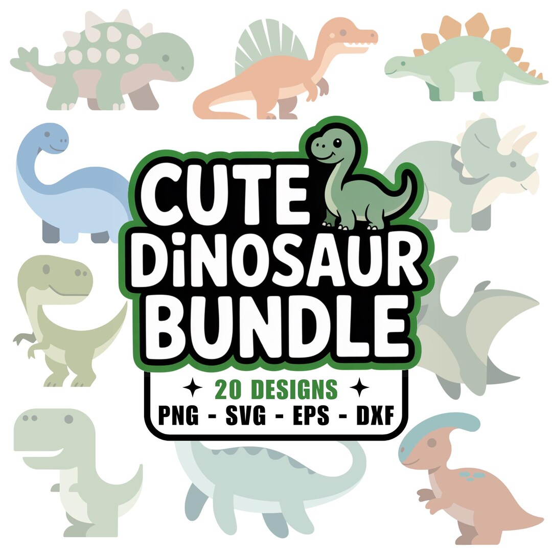 20 Cute Dinosaur SVG PNG Images, Dxf Eps Files, Clipart, T-rex ...
