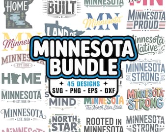Minnesota SVG PNG Bild Bundle, dxf eps Dateien, The North Star State, MN, Minneapolis, Lakes, St. Paul, Duluth, Bloomington, Cricut, Designs