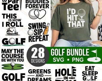 28 file SVG di golf, immagini PNG di golf, pacchetto di design di golf, set di clipart di golf, grafica di golf, download digitale di golf, file di taglio di golf