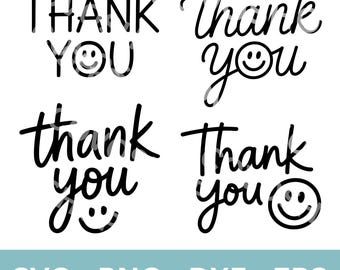 Grazie Immagini SVG PNG, file dxf eps, Faccina sorridente Svg, File di taglio, Biglietto di ringraziamento (Download digitale)