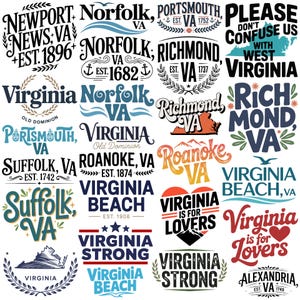 newport news va est 1896, norfolk va est 1682, portsmouth va est 1752, please don't confuse us with west virginia, virginia old dominion, roanoke va est 1874, suffolk va est 1742, virginia strong, virginia is for lover, virginia beach, alexandria va est 1749
