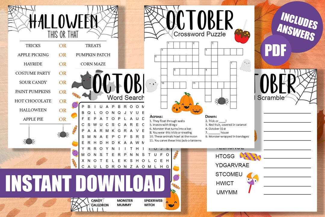 October Offline Games Worksheets | Fall Fun Game | Printable | Family ...