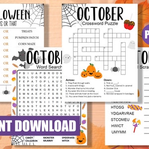 October Offline Games Worksheets | Fall Fun Game | Printable | Family ...
