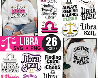 Libra SVG PNG DXF Image Bundle | 26 designs | Zodiac, Astrology, Scales, Signs, Horoscope, Balance, TShirt Design, Cricut, Silhouette, Print