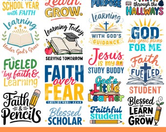 17 Christian Back To School SVG Bundle, PNG EPS DXf, Faith, Religion, Jesus, Blessed, God, Sublimation Tshirt Designs (Digital Download)