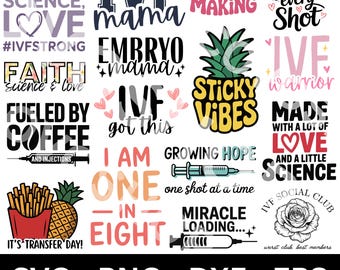 16 IVF Design Bundle, Svg Png Dxf Eps Formats, Fertility Awareness, IVF Journey, Infertility Gift, Family Planning, IVF Warrior, Pineapple