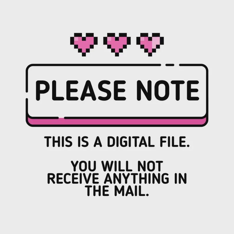 Please note. this is a digital file. you will not receive anything in the mail.