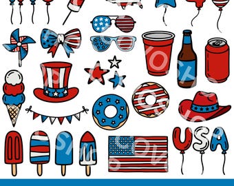50 Fourth of July Clipart Bundle, PNG SVG EPS DXf, Fireworks, Popsicles, American Flag, Patriotic, Barbecue, Grilling  (Digital Download)