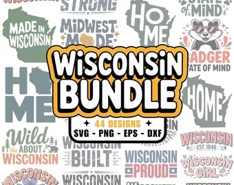 Wisconsin 44 SVG PNG Image Bundle, dxf eps files, The Badger State, Madison, Green Bay, Cheese, Milwaukee, Cricut, Silhouette, Tshirt Design