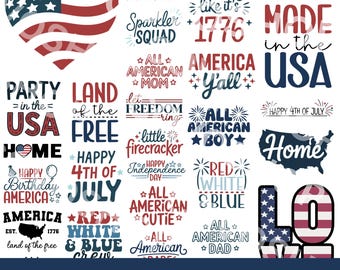 Fourth of July PNG SVG Image Bundle, 30 designs, EPs DXf files, Independence Day, All American, United States, USA, Freedom, Fireworks