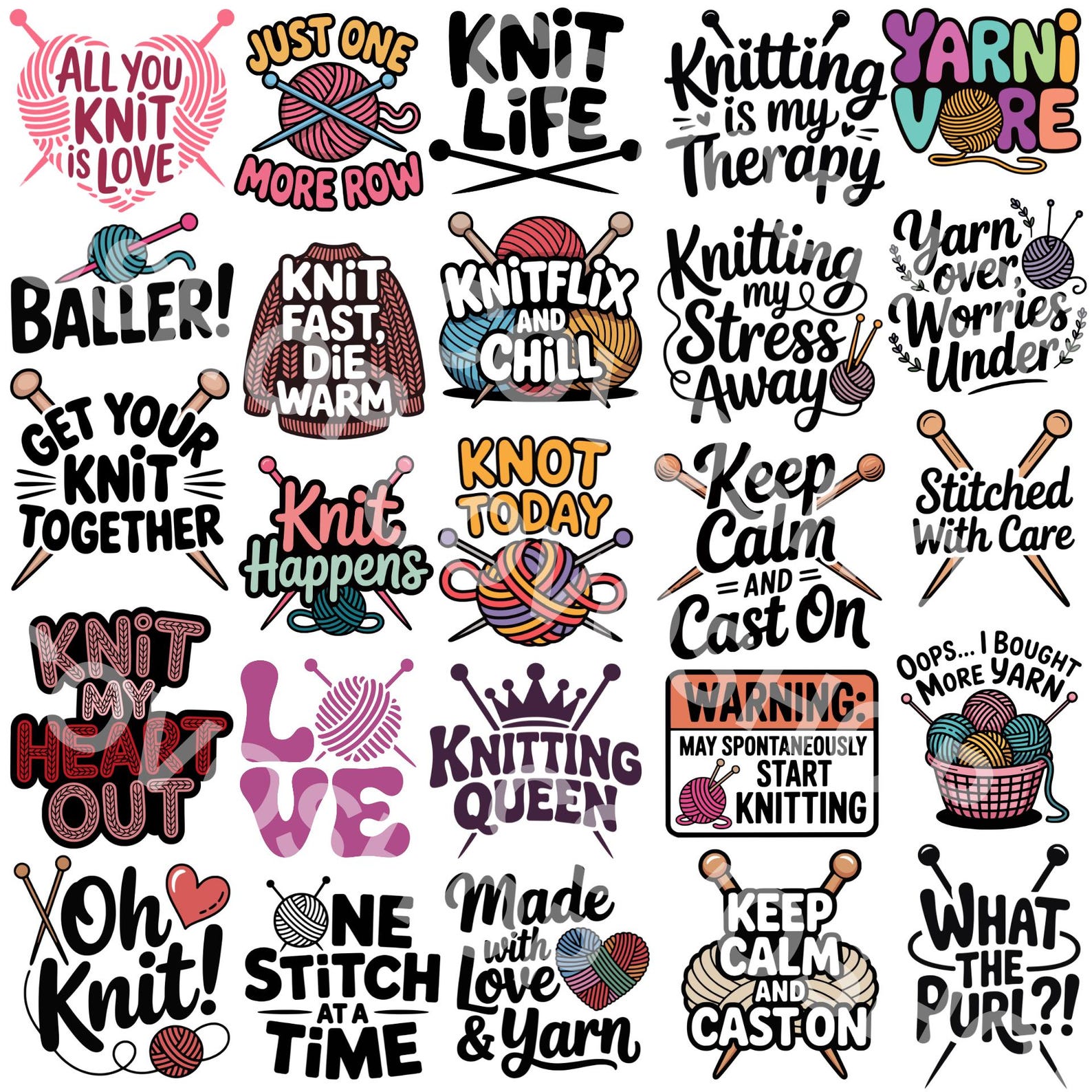 25 Knitting SVG Files, Pngs, EPS, Dxfs, Knit, Purl, Cast On, Stitches ...