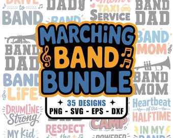 35 Marching Band SVG PNG Images, dxf eps files, Trumpet, Tuba, Percussion, Trombone, Halftime, Band Mom / Dad, Drumline, Cricut, Silhouette
