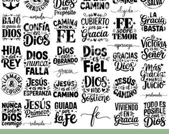 37 Frases Religiosas PNG SVG Bundle, dxf eps, Cristianas, Christo, Dios, Fe, Diseño de Camiseta, Sublimación (Descarga Digital)