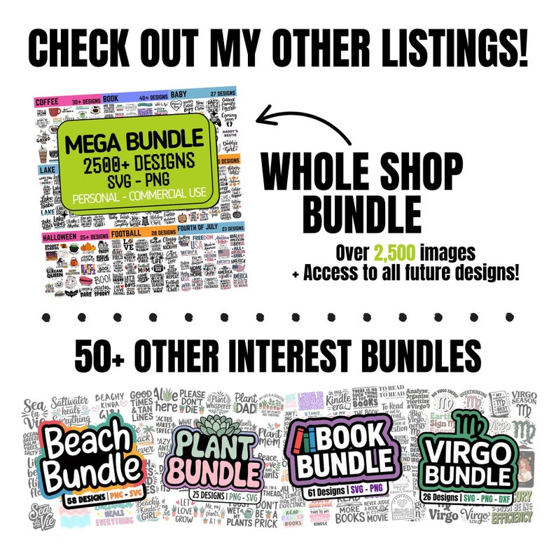 Check out my other listings! Whole Shop Mega Bundle Over 2500 Images. 50+ Other Interest Bundles, Beach Bundle, Plant Bundle, Book Bundle, Virgo Bundle