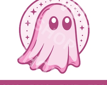 Pink Kawaii Ghost with Moon SVG, Ghost PNG, EPS Cut File, Dxf Clipart, Kawaii Halloween Design, Cute Ghost Art, Craft Design, Cute Halloween