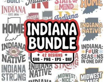 42 Indiana SVG PNG Images, dxf eps files, The Hoosier State, Peony, Midwest, Indianapolis, Fort Wayne, Cricut, Silhouette, Tshirt Design