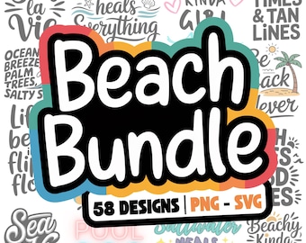58 Beach PNG SVG Image Bundle, Sand, Ocean, Palm Trees, Sea, Vacation, Shell, Cricut, Silhouette Sublimation, Tshirt Designs