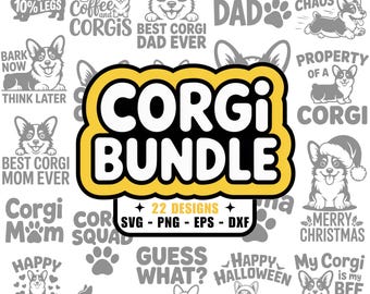 22 Corgi SVG Designs, PNG, eps, dxf, Pittie, Dog Lover, Dog Mom, Dog Mama, Dog Dad, Corgi Mom, Silhouette, Cricut, Tshirt Design, Animal