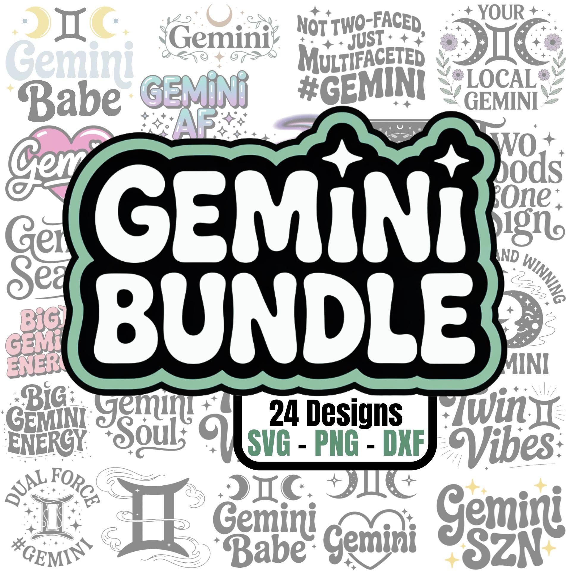 Gemini Zodiac SVG PNG Bundle: Astrology Designs for Cricut