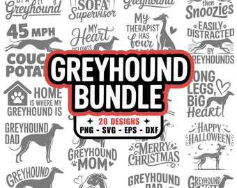 20 imagens PNG e SVG de galgos, arquivos DXF e EPS, para pais/mães de cachorro, tutores de animais de estimação, designs divertidos, Cricut e Silhouette.
