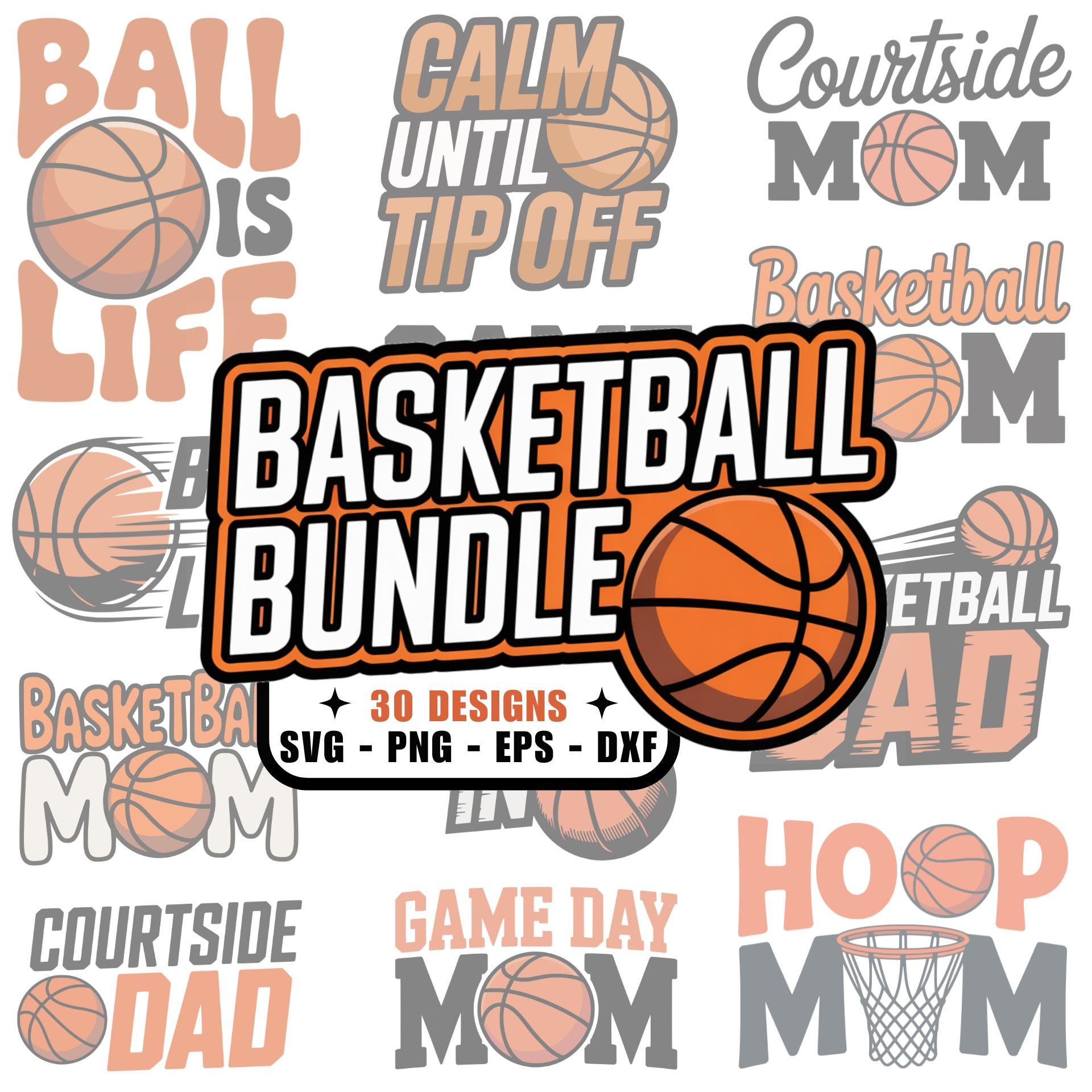 30 Basketball SVG PNG Bundle, Dxf Eps Files, Court, Hoop, Basketball ...