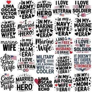 coast guard wife, in my navy mom era, navy wife, half of my heart is deployed, I love my veteran, in my marine wife era, in my army wife era, in my coast guard wife era, dependa for life, in my air force wife era, army wife, i love my soldier, i love my seaman, in my coast guard wife era, i love my soldier, coast guard mom, in my army mom era