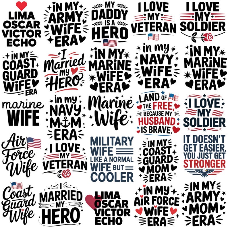 coast guard wife, in my navy mom era, navy wife, half of my heart is deployed, I love my veteran, in my marine wife era, in my army wife era, in my coast guard wife era, dependa for life, in my air force wife era, army wife, i love my soldier, i love my seaman, in my coast guard wife era, i love my soldier, coast guard mom, in my army mom era