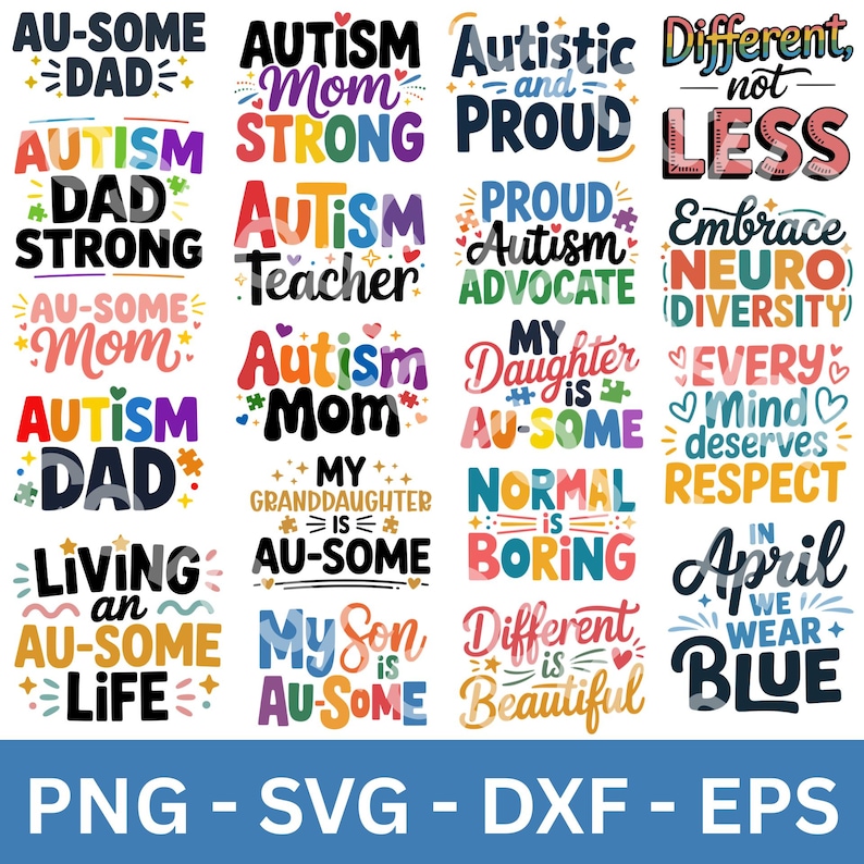 35 Autism Awareness PNG SVG Image Bundle, Dxf Eps Files, Ausome Mom ...