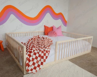 Montessori Floor Bed With Rails Toddler Floor Bed Frame Kids Bed Kids Floor Bed Montessori Kids Floor Bed Queen