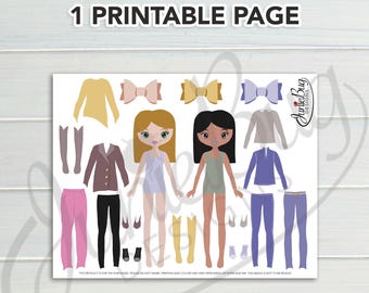 Printable Paper Doll Set Dress Up Fashion Activity Girls 11x8 PDF Download