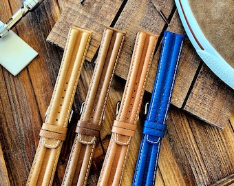 22mm Military Pilot RAF Khaki Tan Brown Handmade Raw Leather WWII Watch band Strap padded Genuine Hand Crafted White Stitched Suede Backing