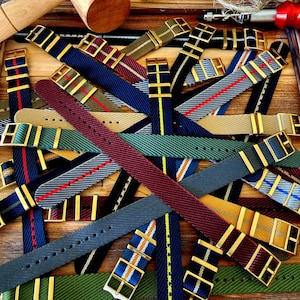 NATO G10 ® Twill Gold Custom Buckles Single Pass Adjustable Nylon Watch Strap Premium 18mm 20mm 22mm One Piece Vintage Handmade Milstrap USA