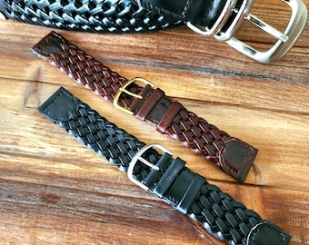 Correas de reloj de cuero trenzado a mano, de estilo militar, engrasadas, negras o marrones, de 12 mm, 14 mm, 19 mm y 20 mm, para damas y caballeros, con hebillas plateadas o doradas, hechas a mano.