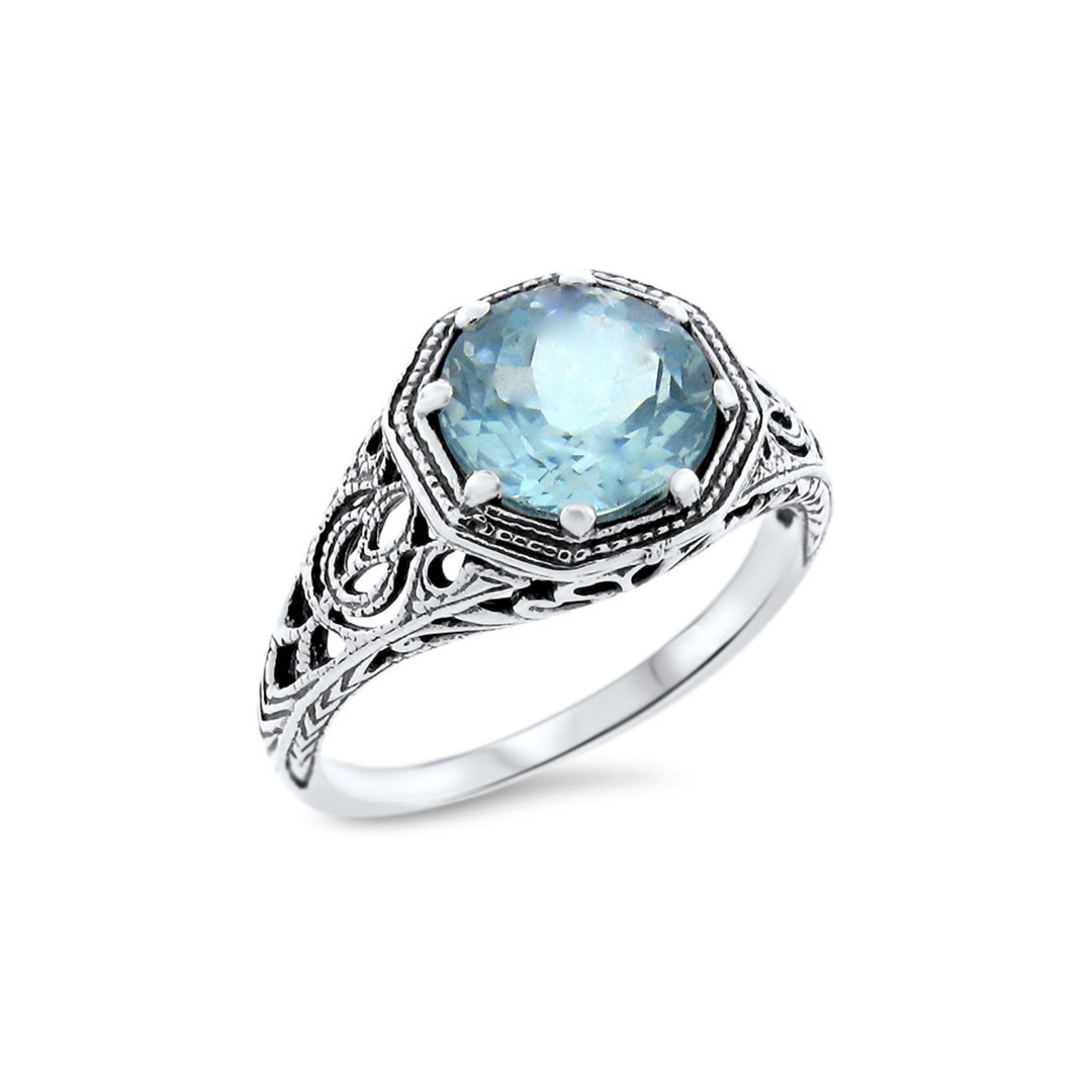 Natural Sky Blue Topaz Art Deco Design Antique Style 925 Solid Sterling ...