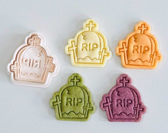 Tombstone Cookie Cutter | Halloween RIP Gravestone with Cross  Cookie Cutter Stamp Set | Headstone Fondant Molds | 3D Printed