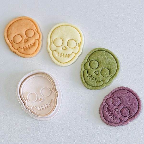 Skull Cookie Cutter | Halloween Skull Cookie Cutter Stamp Set | Human Skull Fondant Molds | 3D Printed