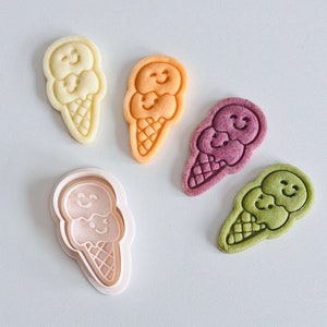 Smiley Eistüte Ausstechform | Sommer Süßigkeiten Cookie Cutter Stempel Set | Doppelte Kugel Eis Ausstechform | 3D Gedruckt