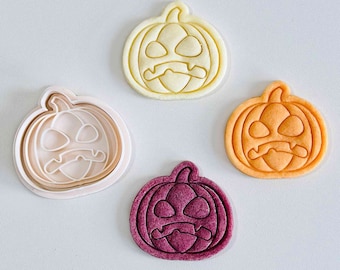 Jack-O-Lantern Cookie Cutter | Halloween Evil Pumpkin Cookie Cutter Stamp Set | Jack O Lantern Fondant Molds | 3D Printed
