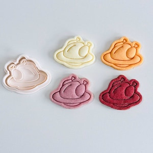 Roast Turkey Cookie Cutter | Thanksgiving Cookie Cutter Stamp Set | Turkey on Plate Fondant Molds | 3D Printed