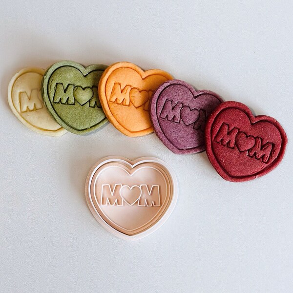Mom Cookie Cuter | Mother's Day Cookie Cutter Stamp Set | Love Heart Mom Lettered Cookie Cutter | 3D Printed Baking Gifts for Mom